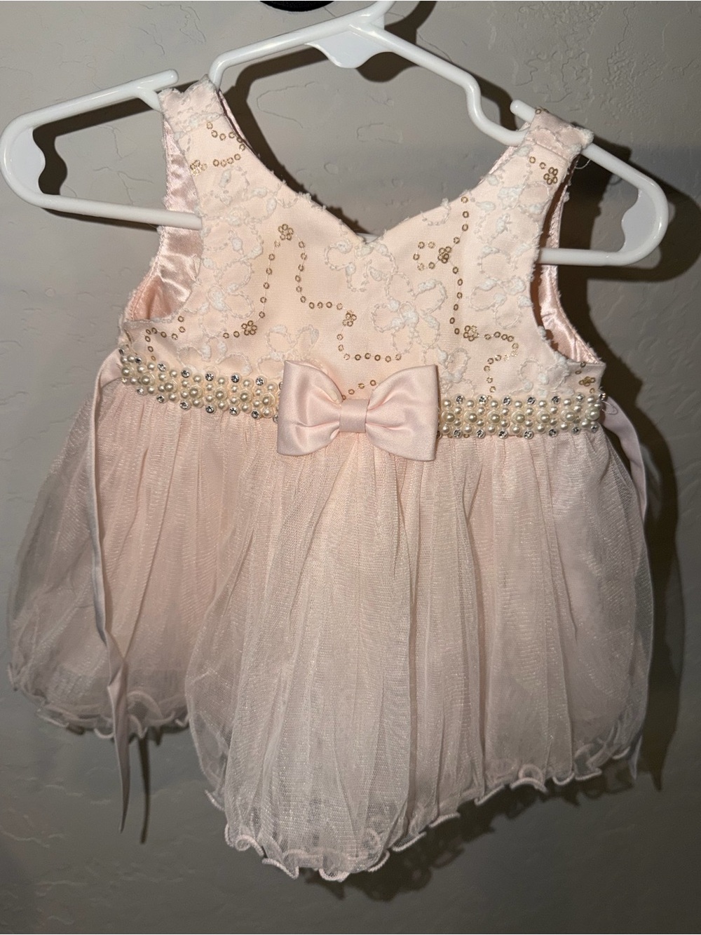 American Princess Pale Pink Pearl Embellished Tulle Party Dress